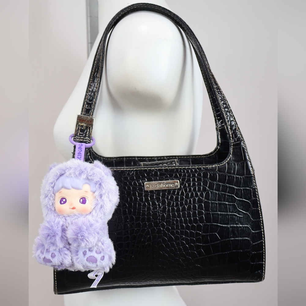 Liz Claiborne vintage Croc-Embossed Shoulder Bag in Black 🐈‍⬛🖤